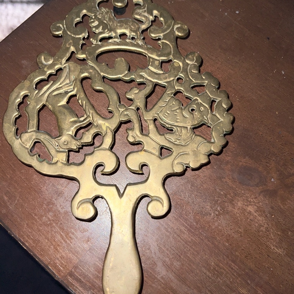 Vintage brass teapot rest trivet‎ English style lion squirrel & other animals